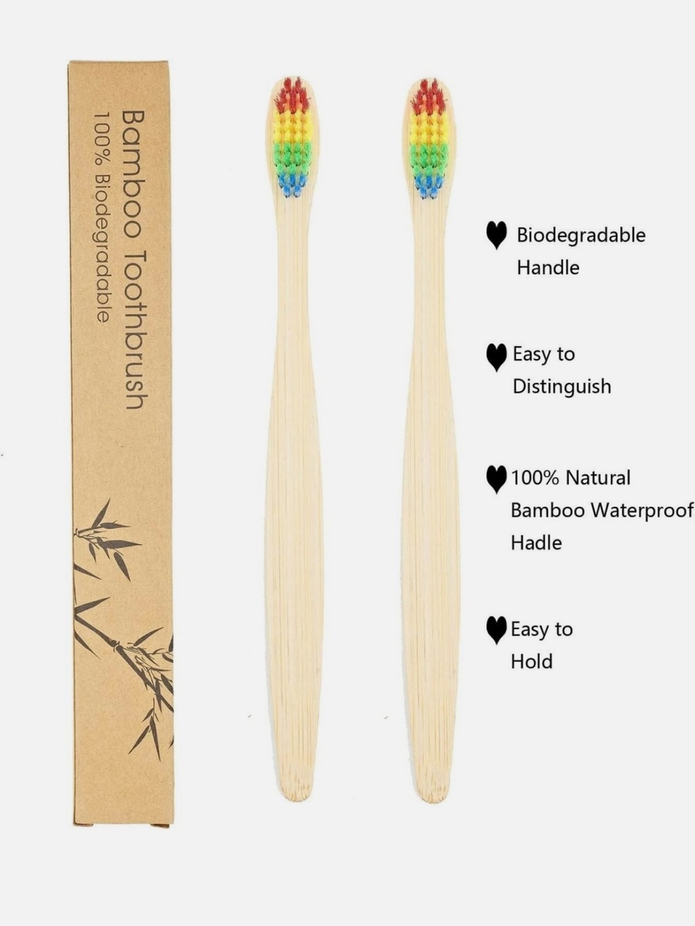 Bamboo Kids Toothbrush with Rainbow Bristles - Eco-Friendly 5 Pack